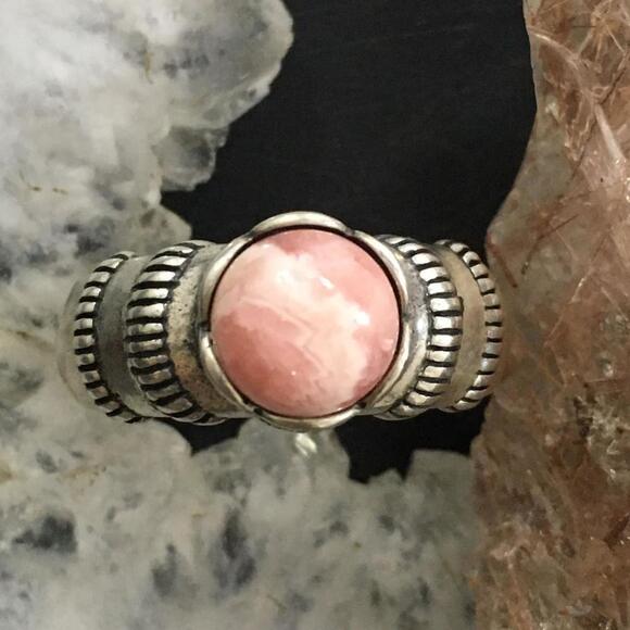 Carolyn Pollack Vintage Sterling Silver Round Rhodonite Decorated Ring For Women - Picture 6 of 10